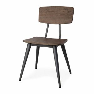 Homeroots.co 380420 Medium Brown Solid Wood Seat With Grey Iron Base D