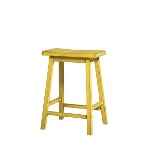 Homeroots.co 376991 Set Of 2 24 Distressed Yellow Finish Saddle Seat B