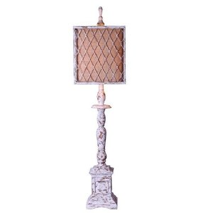 Homeroots.co 380100 Distressed White Traditional Table Lamp With Ivory