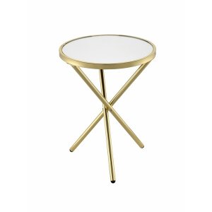 Homeroots.co 286250 Mirror  Gold Tri-pod Side Table