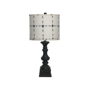 Homeroots.co 380165 Black Table Lamp With Patterned White And Black Sh