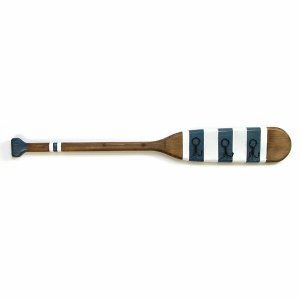 Homeroots.co 373172 Striped Wood Oar Wall Hanging W Hooks