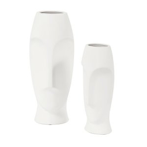 Homeroots.co 383727 Matte White Ceramic Vase With Abstract Faces