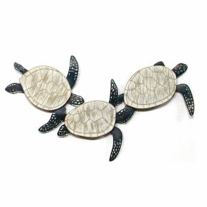 Homeroots.co 373174 Shimmering Metal  Carved Wooden Turtle Wall Decor