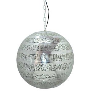 Homeroots.co 373065 Morrocan Silver Ball Lantern Style Pendant Lamp