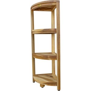 Homeroots.co 376735 Teak Four Tier Corner Shelf In Natural Finish