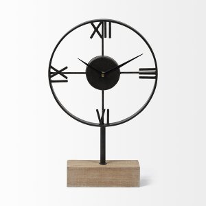 Homeroots.co 376228 Black Metalwood Desk  Table Clock W Open Metal Fra