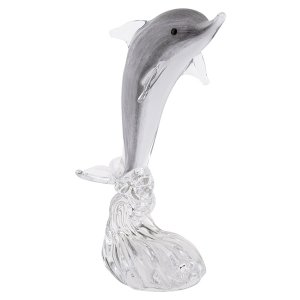 Homeroots.co 376127 9 Mouth Blown Tall Dolphin On Wave Art Glass