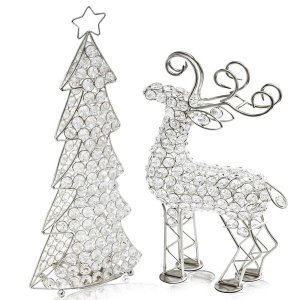 Homeroots.co 354783 2.5 X 8 X 14 Silver Crystal Reindeer