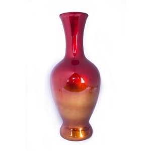 Homeroots.co 319699 11 X 11 X 25 Red And Orange Ceramic Lacquered Cera