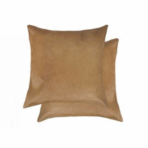 Homeroots.co 317089 18 X 18 X 5 Tan Cowhide - Pillow 2-pack