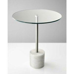 Homeroots.co 372938 Steel White Marble And Glass End Or Side Table