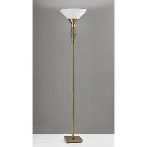 Homeroots.co 372751 Green Glass Bauble Torchiere Floor Lamp In Burnish