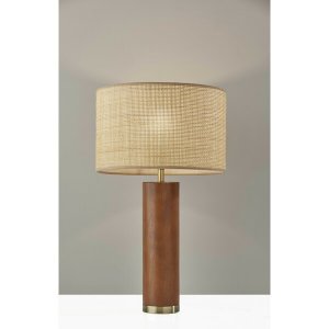 Homeroots.co 372559 Walnut Finish Wood Cylindrical Table Lamp With Wov