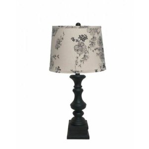 Homeroots.co 380164 Black Table Lamp With Black Rose Printed Shade