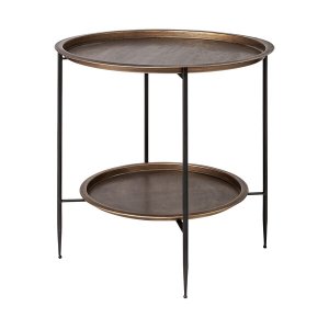 Homeroots.co 380717 Copper-toned Round Tray Top Accent Table With Blac