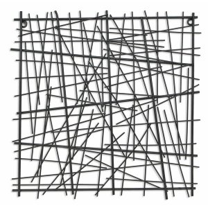 Homeroots.co 379846 Black Metal Abstract Linear Array Hanging Wall Art