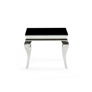 Homeroots.co 383815 Silver Tone Black Glass Top End Table