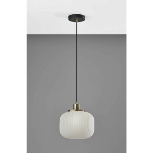 Homeroots.co 372890 Striped Glass Glow Metal Pendant