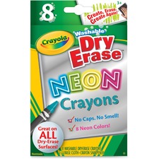 Crayola CYO 988605 Washable Dryerase Neon Crayons - Neon Assorted - 8 