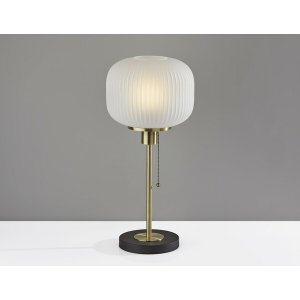 Homeroots.co 372891 Antique Brass Striped Glass Glow Table Lamp