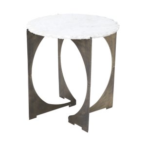 Homeroots.co 380660 Round Live-edge Side Table With Marble Top And Gol