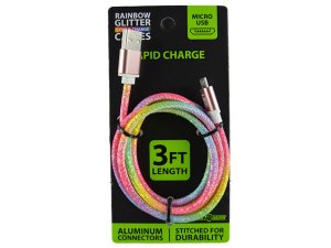 Bulk DA302 Gadget Gear 3 Foot Rainbow Glitter Micro Usb Rapid Charge C