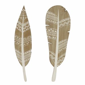 Homeroots.co 373261 Bohemian 3d Wood Feather Wall Art Set - 2 Pieces