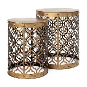 Homeroots.co 380708 Set Of 2 Cylindrical Gold Metal Accent Tables