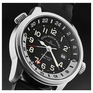 Brav 6304GMT-A1 Zeno 6304gmt-a1 Men's 'pilot Fellow' Gmt Black Dial Bl