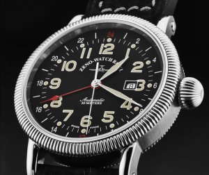 Brav 88075GMT-A1 Zeno 88075gmt-a1 Men's 'pilot Nostalgia' Xl Gmt Black