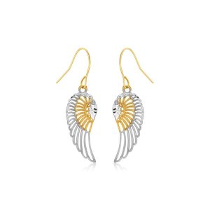 Unbranded 09608 Two-tone Wing Drop Earrings In 10k Gold