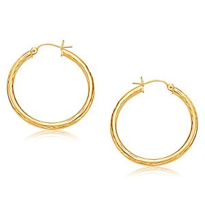 Unbranded 30835 14k Yellow Gold Hoop Earring With Diamond-cut Finish (