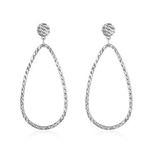 Unbranded 68595 14k White Gold Textured Teardrop Motif Post Earrings