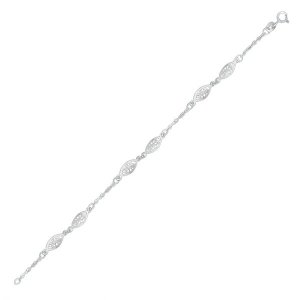 Unbranded 38107-10 14k White Gold Filigree Marquise Stationed Anklet S