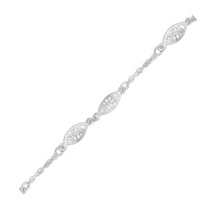 Unbranded 38107-10 14k White Gold Filigree Marquise Stationed Anklet S