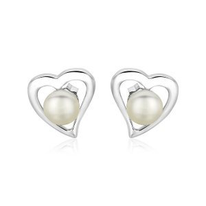 Unbranded 37245 Sterling Silver Open Heart Earrings With Freshwater Pe