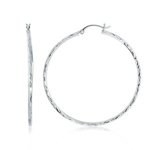 Unbranded 17463 14k White Gold Diamond Cut Hoop Earrings (1 34 Inch Di