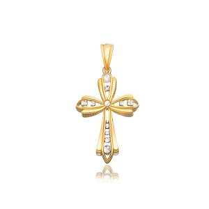 Unbranded 20709 14k Two-tone Gold Fancy Cross Pendant With Diamond Cut