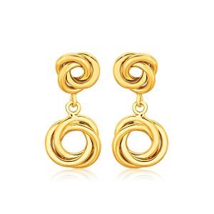 Unbranded 09523 14k Yellow Gold Love Knot Stud Earrings With Drops