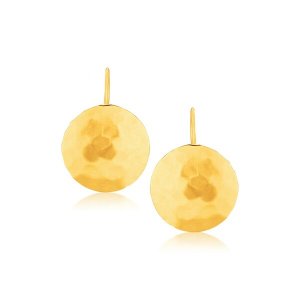 Unbranded 14306 14k Yellow Gold Hammered Texture Disc Drop Earrings Me