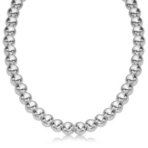 Unbranded 35349-18 Sterling Silver Polished Bead Necklace With Rhodium