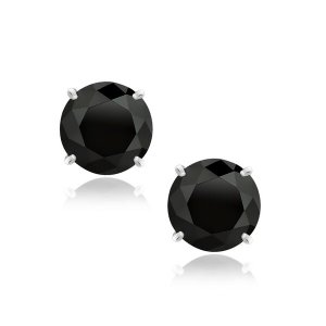 Unbranded 06609 14k White Gold 8.0mm Round Black Cz Stud Earrings