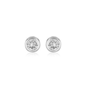 Unbranded 72847 Sterling Silver Round Bezel Set Cubic Zirconia Earring