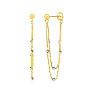 Unbranded 06754 Hanging Chain Post Earrings With Bead Accents In 14k Y