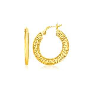 Unbranded 85385 Elegant 14k Yellow Gold Greek Key Medium Hoop Earrings