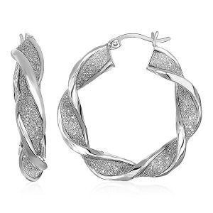 Unbranded 83484 Sterling Silver Twisted Hoop Earrings With Glitter Fin