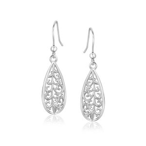 Unbranded 31630 Sterling Silver Teardrop Filigree Style Drop Earrings