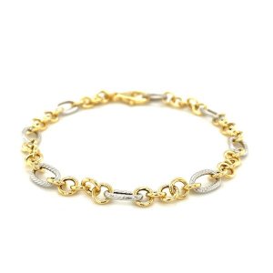 Unbranded 64095-7.25 14k Two-tone Gold Rope Motif Oval And Round Link 