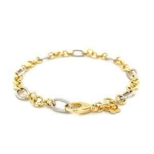 Unbranded 64095-7.25 14k Two-tone Gold Rope Motif Oval And Round Link 